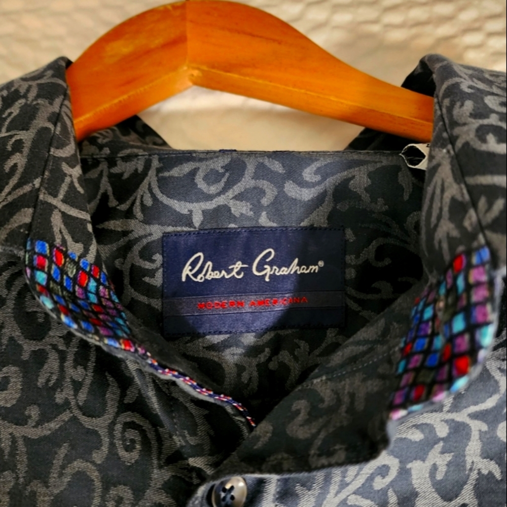 Robert Graham Navy Shirt with Vibrant Collar